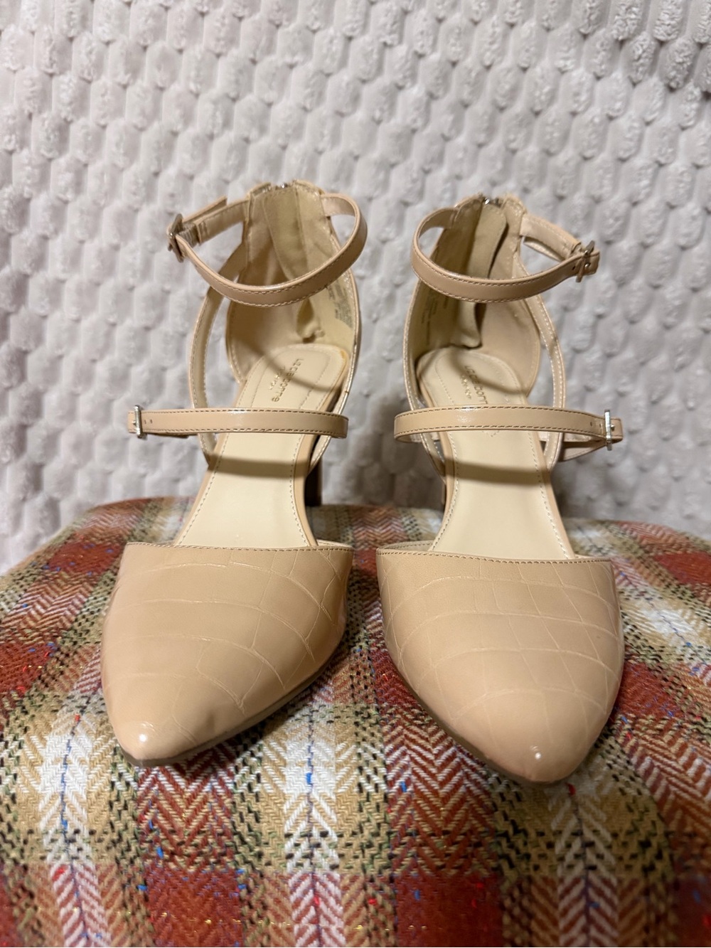 Liz Claiborne Beige Pointed-Toe Ankle-Strap Pumps